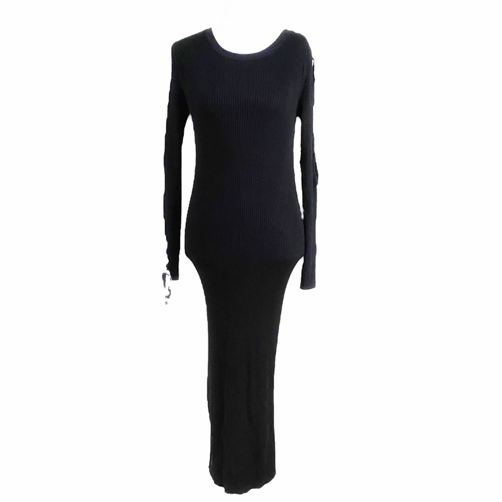Zara Black Ribbed Long Sleeve Maxi Dress
